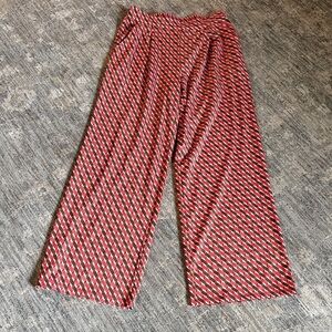 J. McLaughlin Red and Brown Patterned wide leg pants - size small- elastic waist